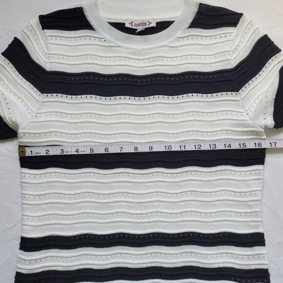 Nanette Lepore Short Sleeve White & Black Striped Sweater Womens Size Small - Picture 6 of 10